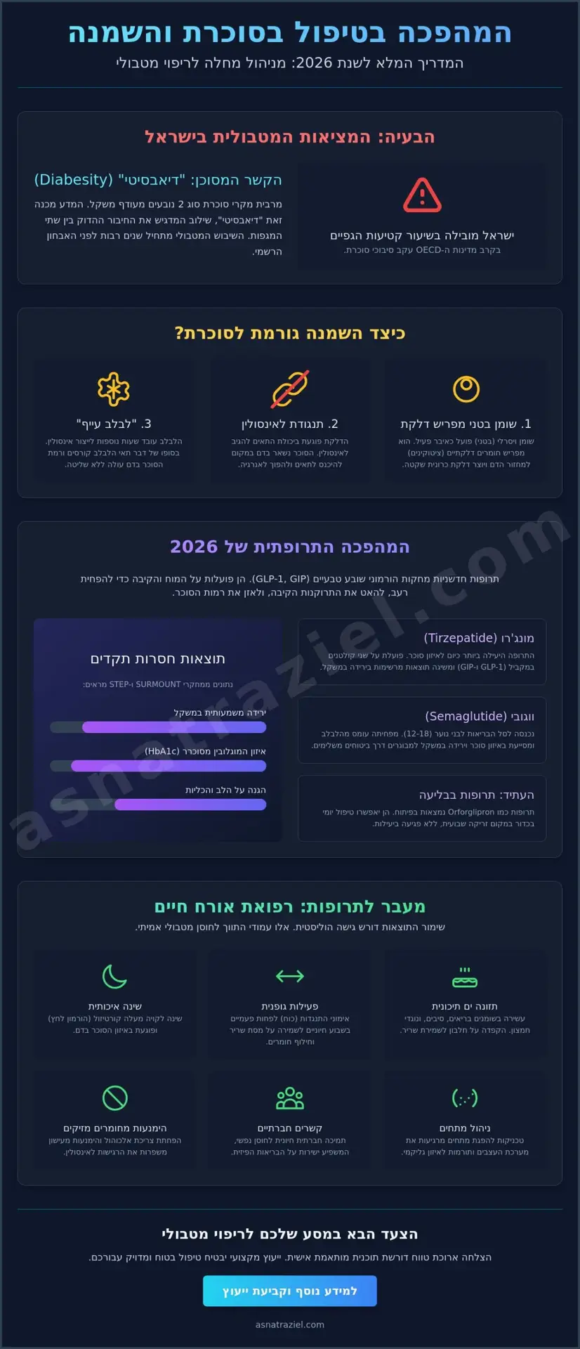 השמנה וסוכרת סוג 2: המדריך המלא לטיפול ואיזון מטבולי ב-2026