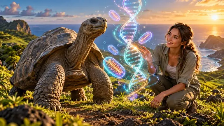 הצב הזקן בעולם - צב ענק לצד סליל DNA ומיטוכונדריה זוהרים